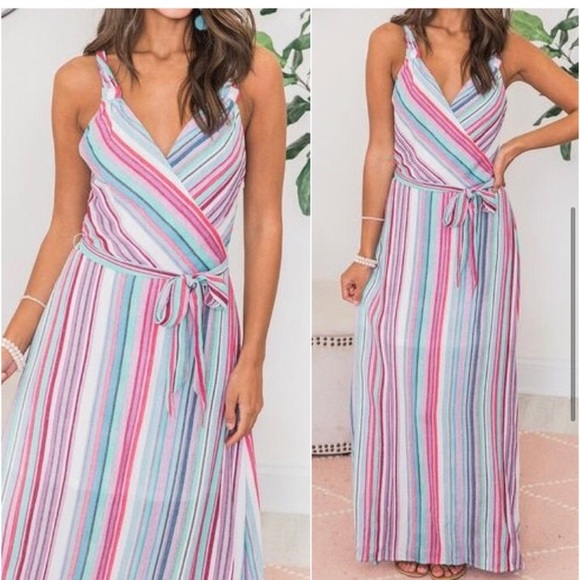 Pastel striped spring summer maxi dress - Picture 4 of 8